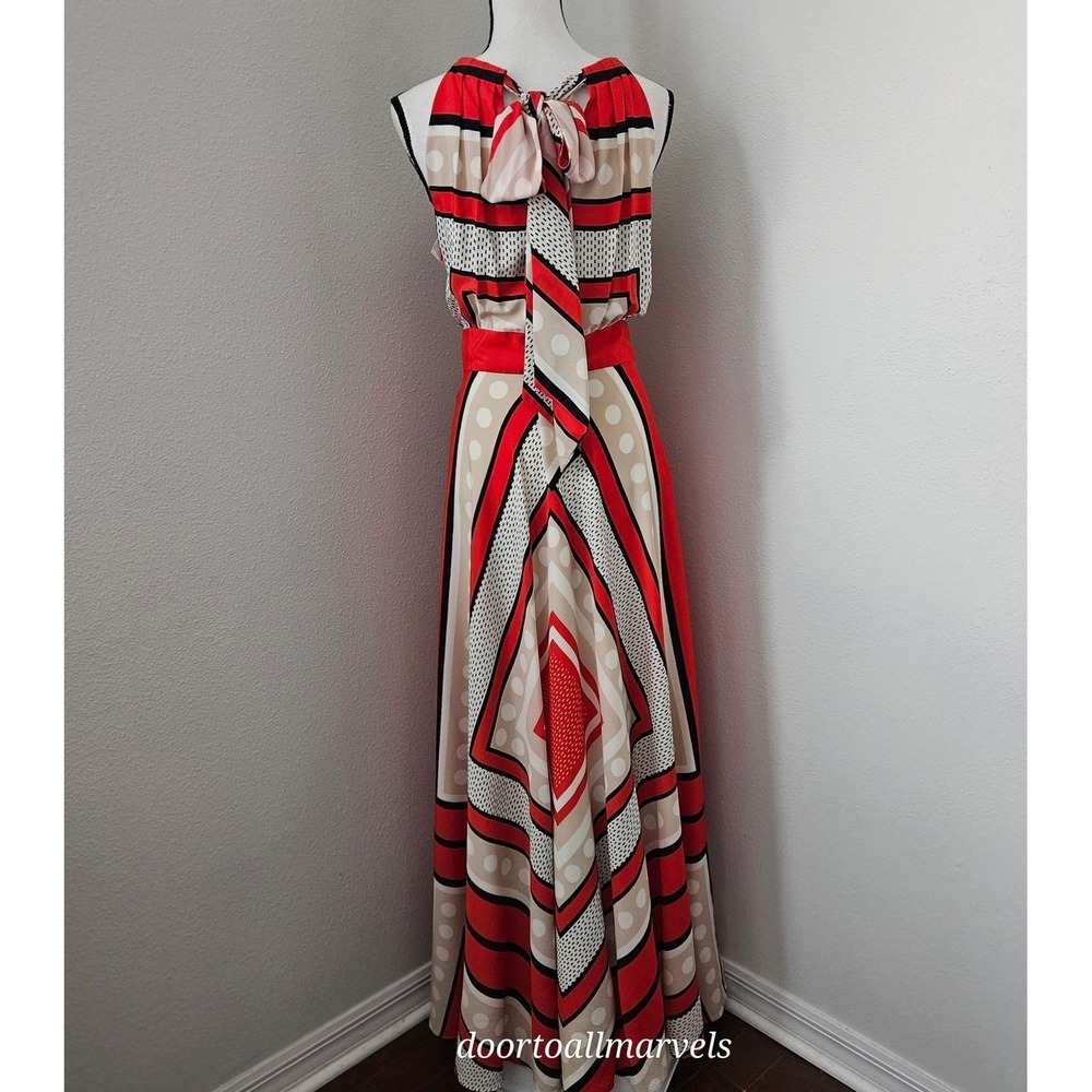 Eliza J Scarf Geometric Print Maxi Halter Dress sz 12 Statement Boho Chic - Picture 7 of 13